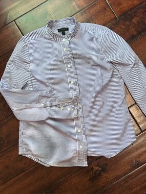 J. Crew Blue and White Pinstripe Mandarin-Collar Button-Down Shirt